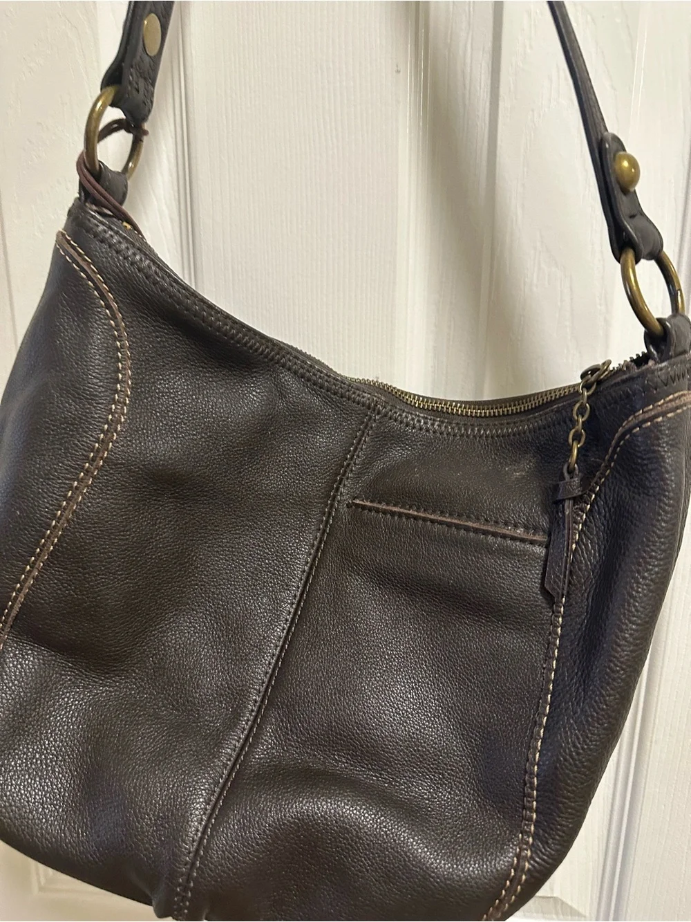 The Sak Rich Chocolate Brown Leather Hobo Bag with Contrast Stitching
